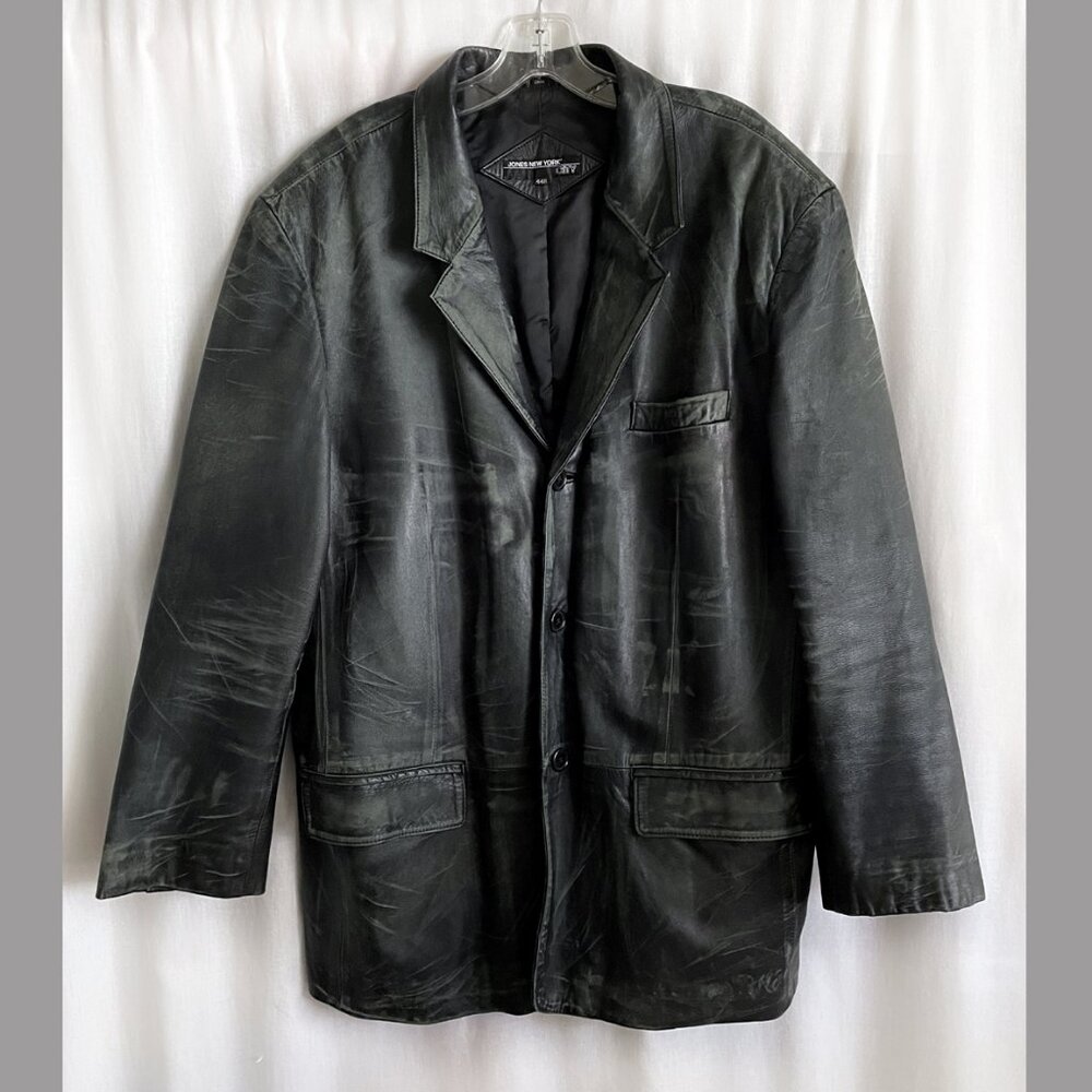 Jones New York Men's leather jacket, black-gray, size 44R fits XL